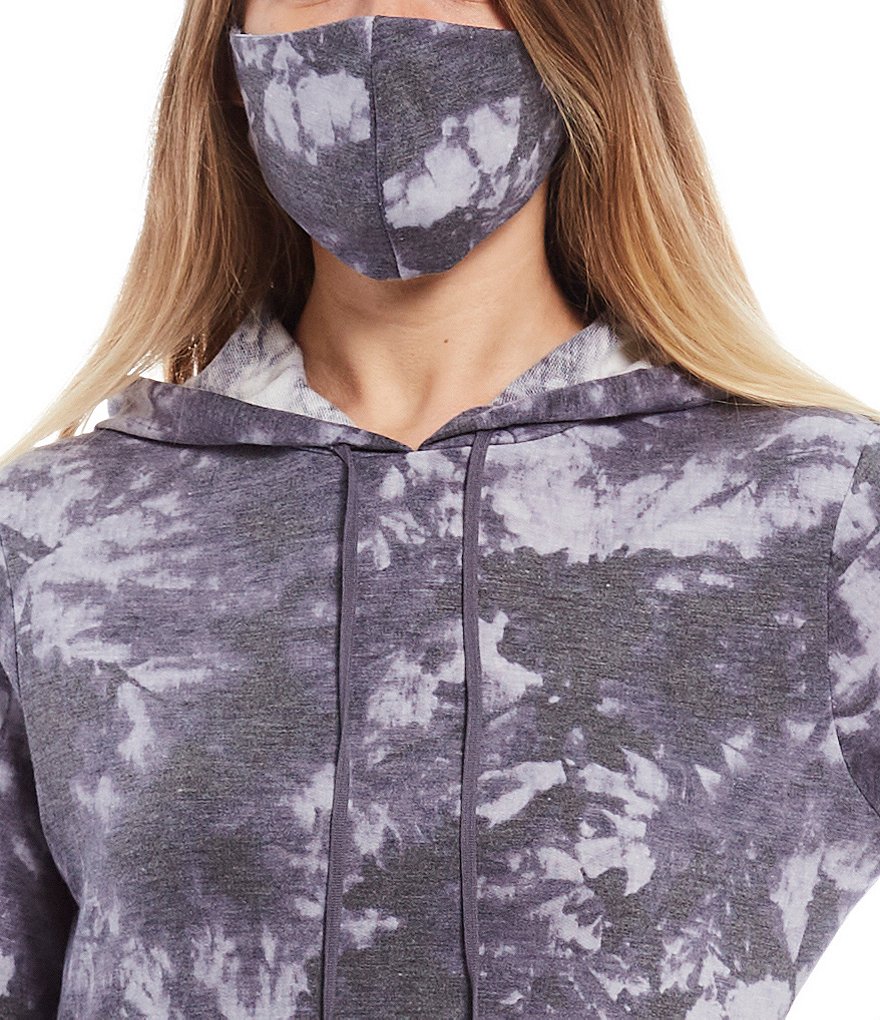 City Vibe Long-Sleeve Tie-Dye Hooded Knit Dress & Matching Face Mask Set