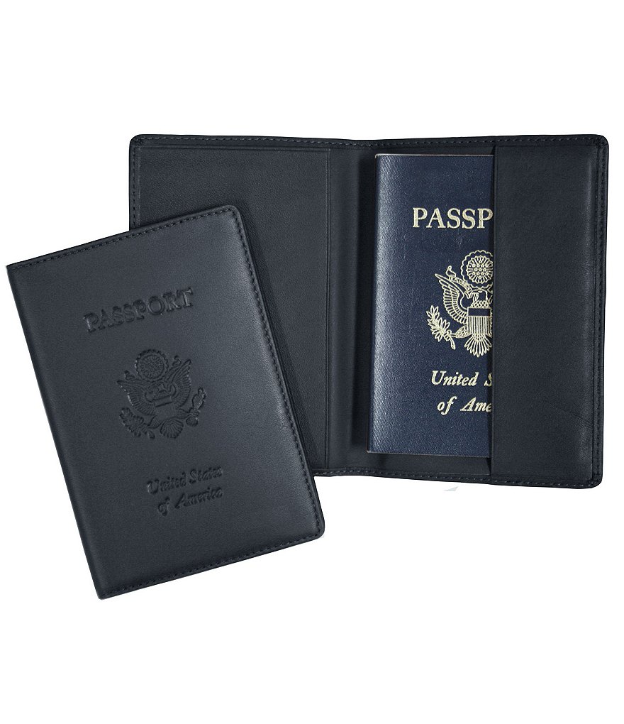 ROYCE New York RFID Blocking Black Lettered Passport Case