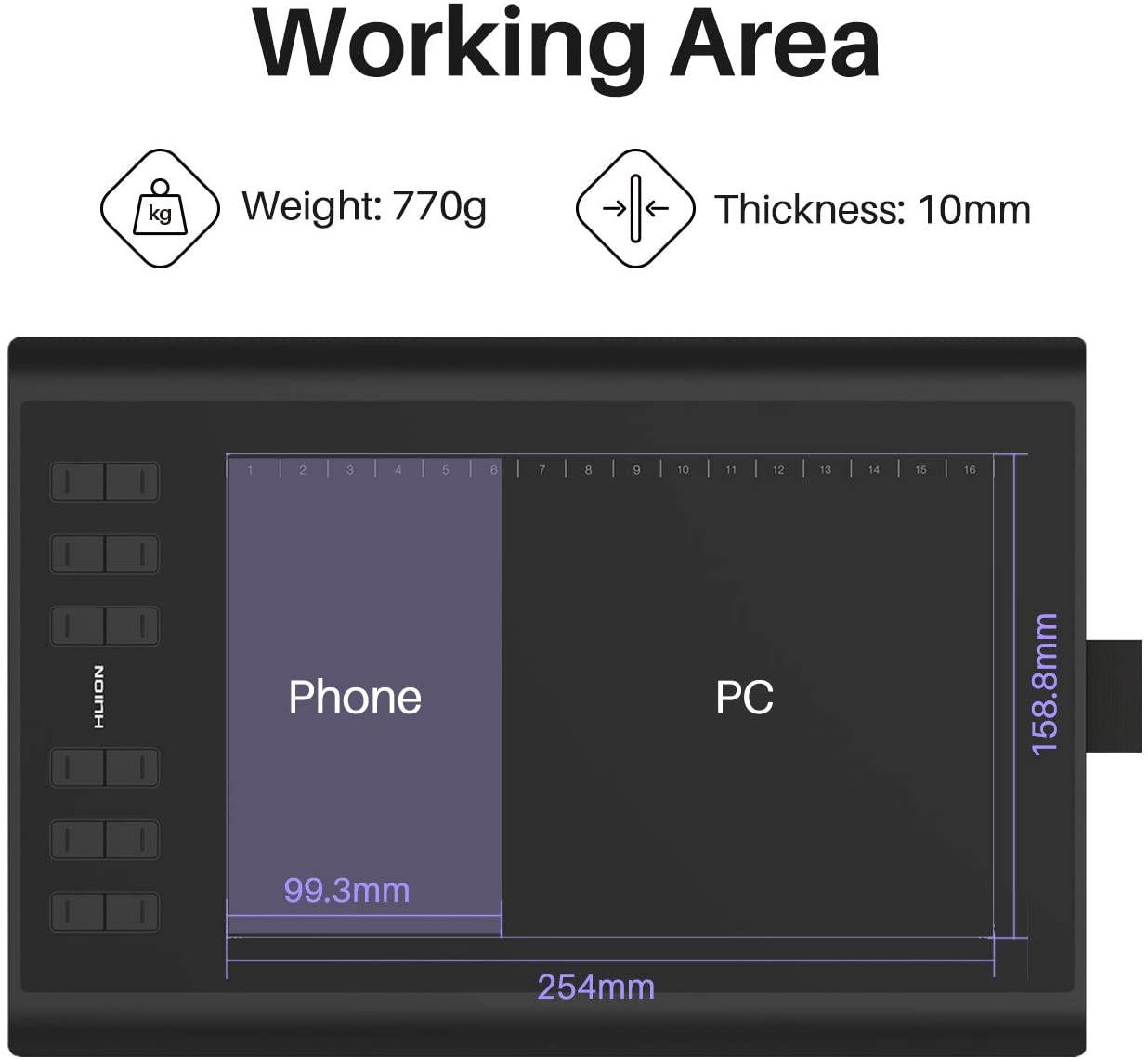 Huion Inspiroy H1060P Graphics Drawing Tablet with Tilt Response Battery-Free Stylus and 8192 Pen Pressure Sensitivity