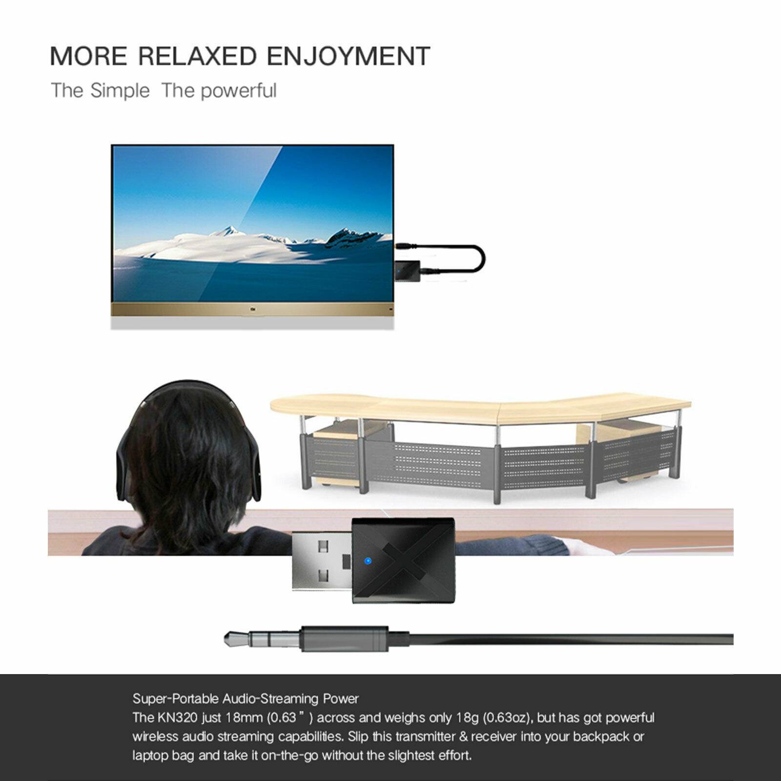 2in1 Bluetooth 5.0 Transmitter Receiver USB Wireless Stereo Audio Adapter PC TV