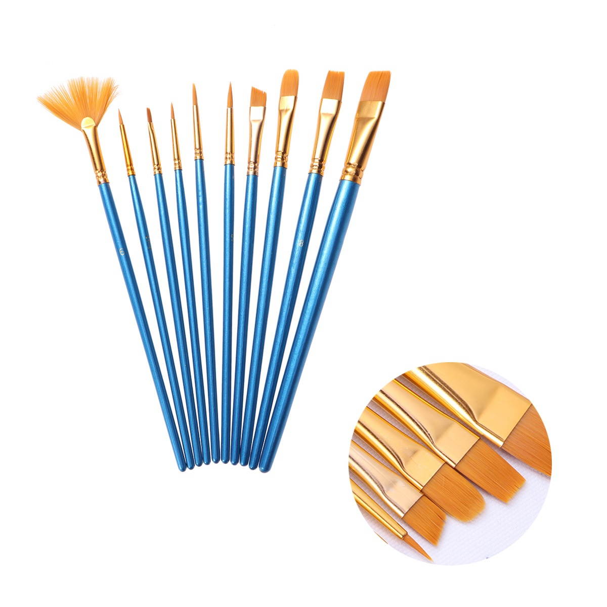 10pcs Paint Brushes Art Set for Acrylic/Oil/Watercolor Painting Nylon Wool Blue Bar