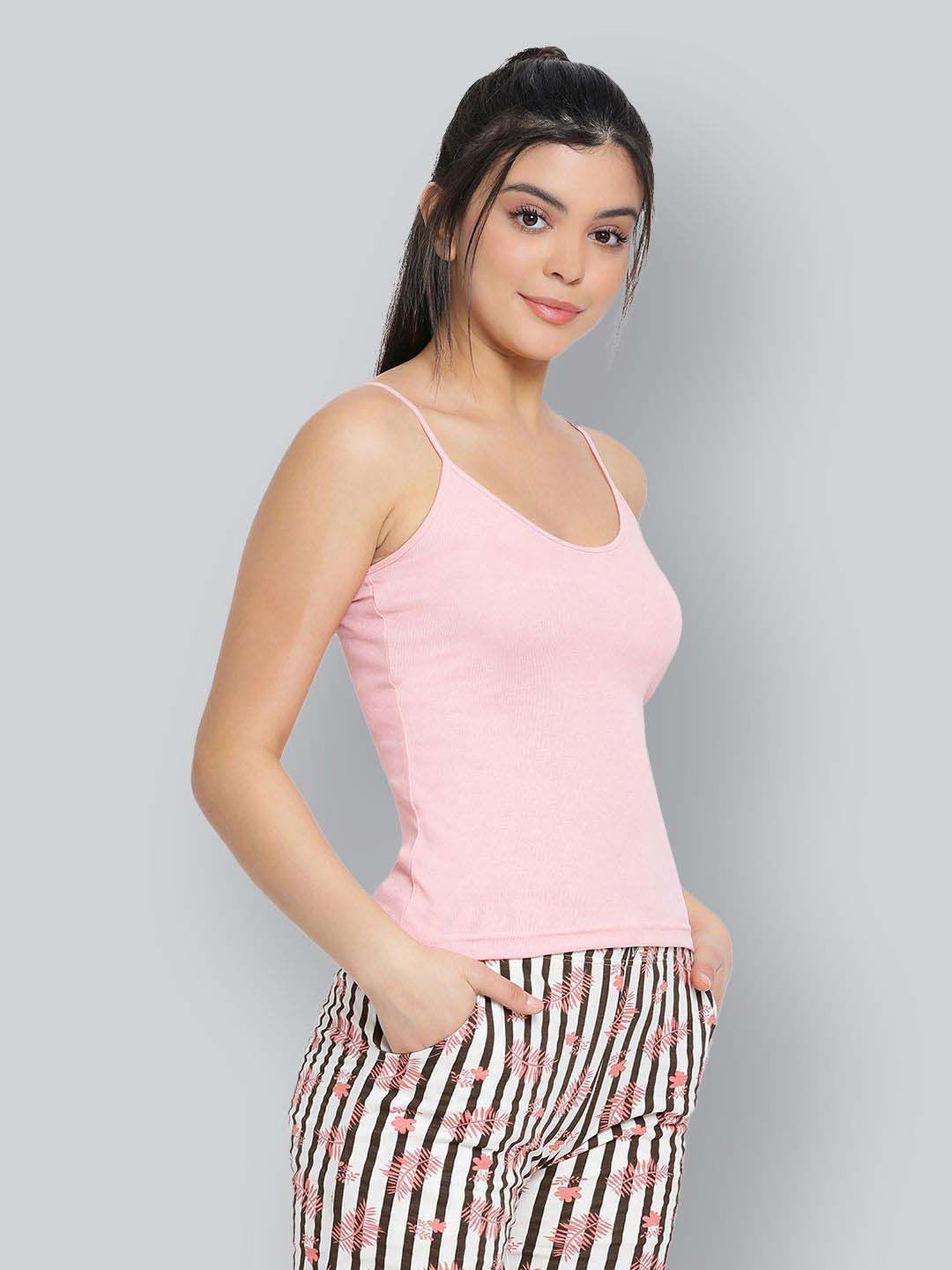 Lyra Pink Cotton Plain Camisole