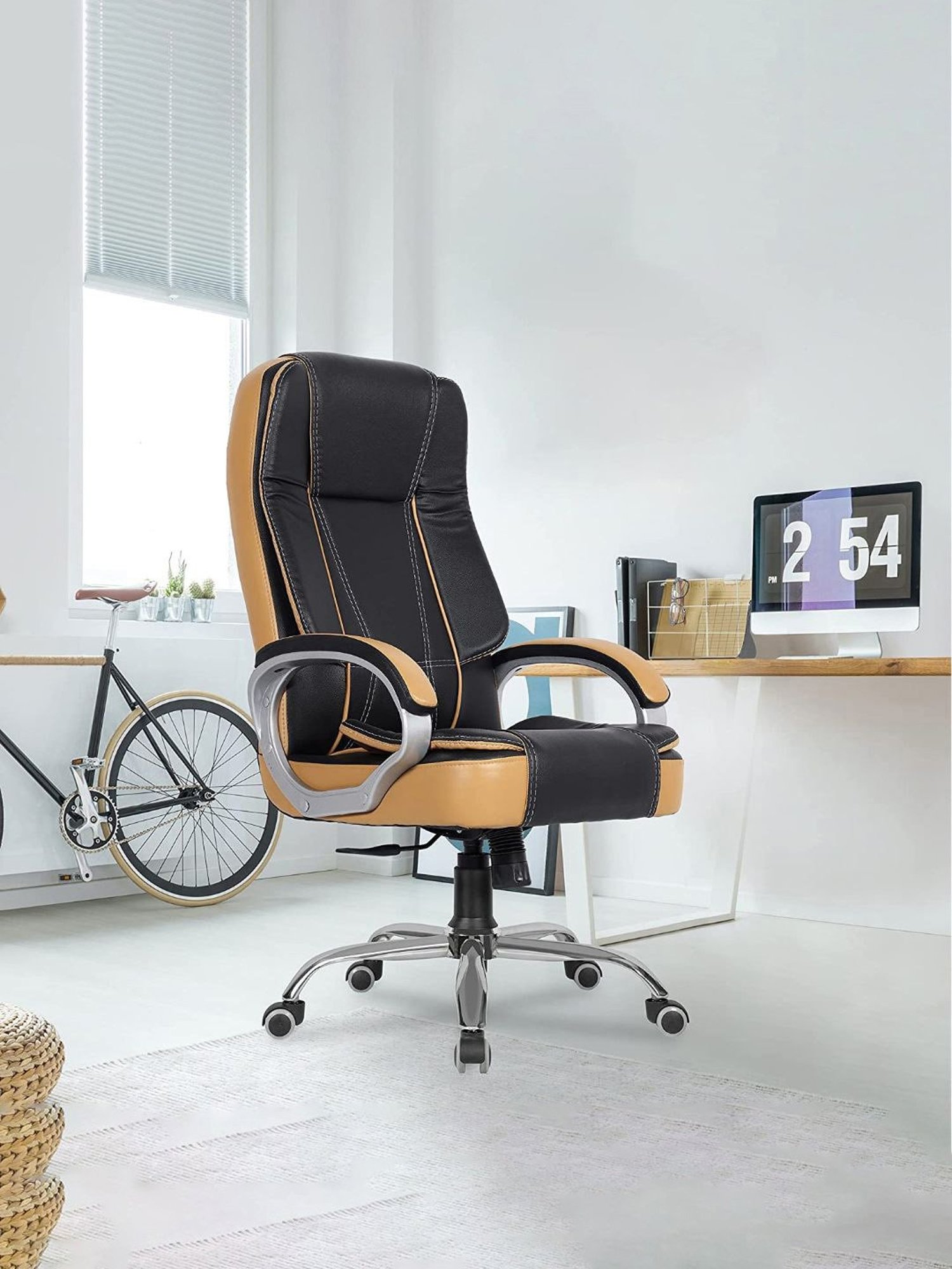 Green Soul Vienna Black & Tan PU Leather High Back Chair