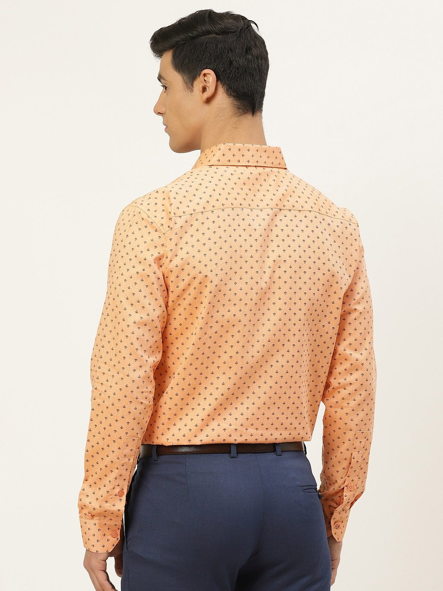 Sojanya Peach Cotton Regular Fit Printed Shirt