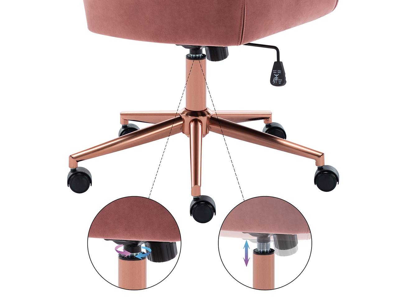 Swivel Height Adjustable Task Chair with Arms Velvet Upholstered Office Chair