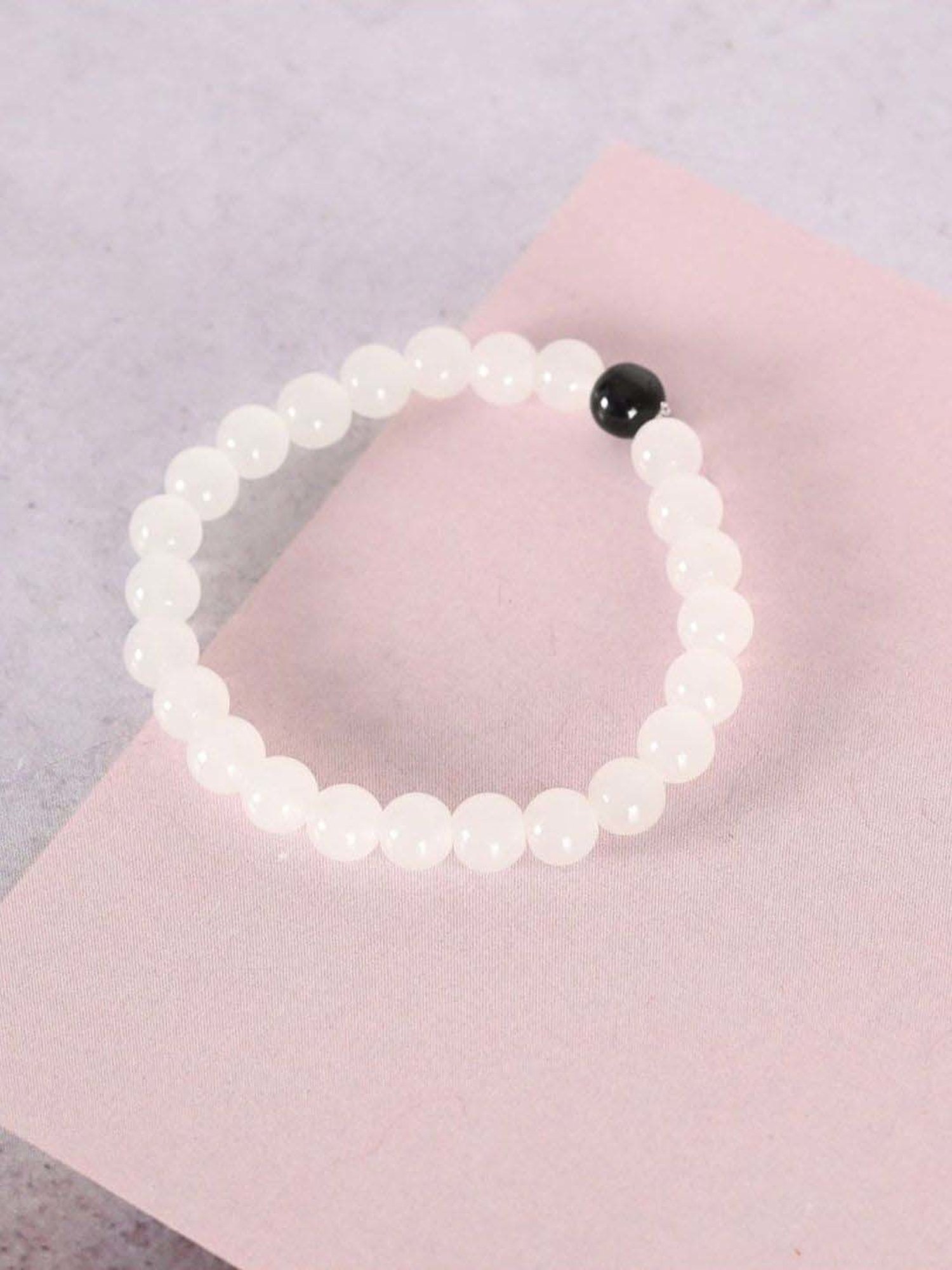 NVR White Marbel Crystal Elasticated Bracelet for Unisex