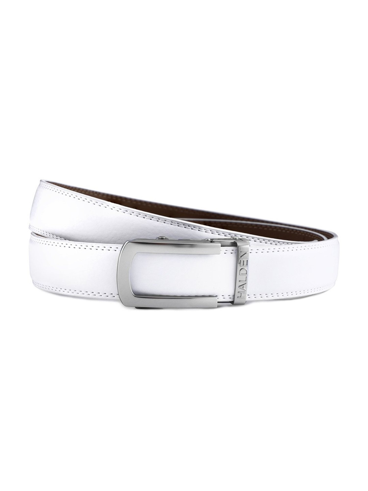 Halden White Falcon Formal Belt With Classic Silver Matt Buckle