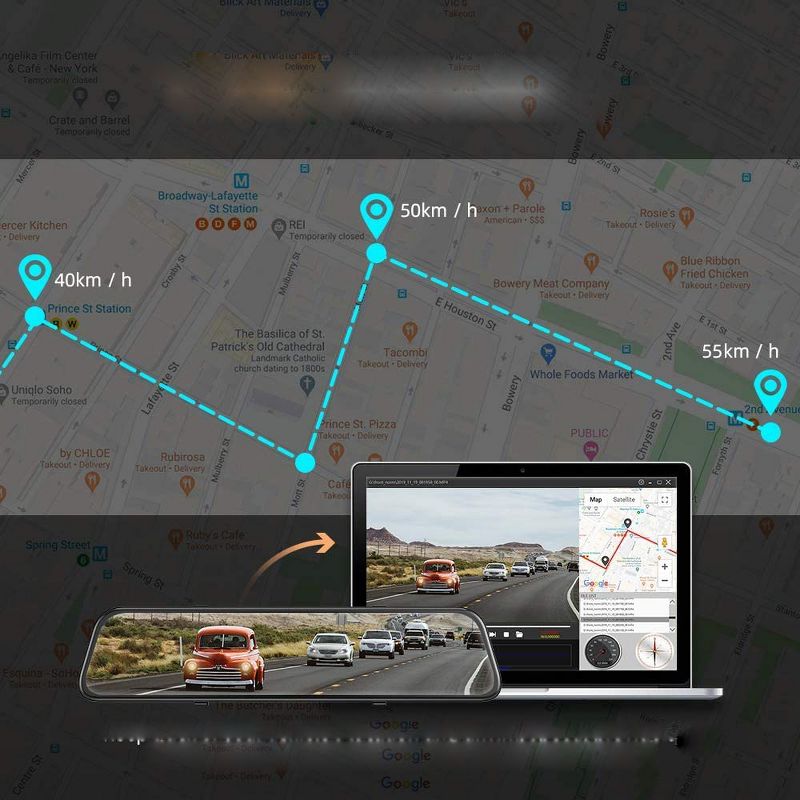 VanTop H612T 12&rdquo; 4K Mirror Dash Cam with Voice Control,Touch Screen Rear View Mirror Camera, GPS Tracking