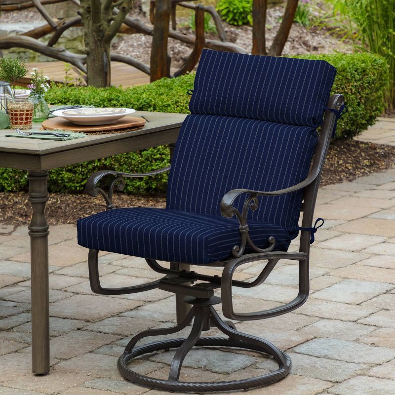 Navy Woven Stripe Outdoor Dining Chair Cushion Blue - Arden Selections