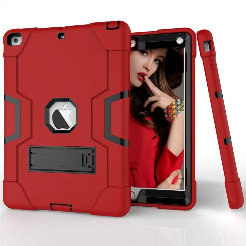 Shockproof Silicone & PC Hybrid Heavy Duty Bumper Case Cover [Screen Protector Bonus] for iPad 2 3 4 (A1460 A1459 A1458 A1416 A1430 A1403 A1395 A1397 A1396) - Black/Red