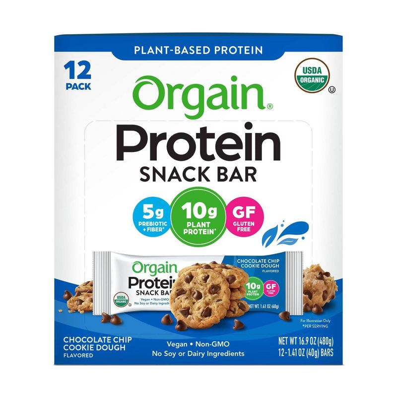 Orgain Organic Vegan Protein Bar - Chocolate Chip Cookie Dough - 12ct
