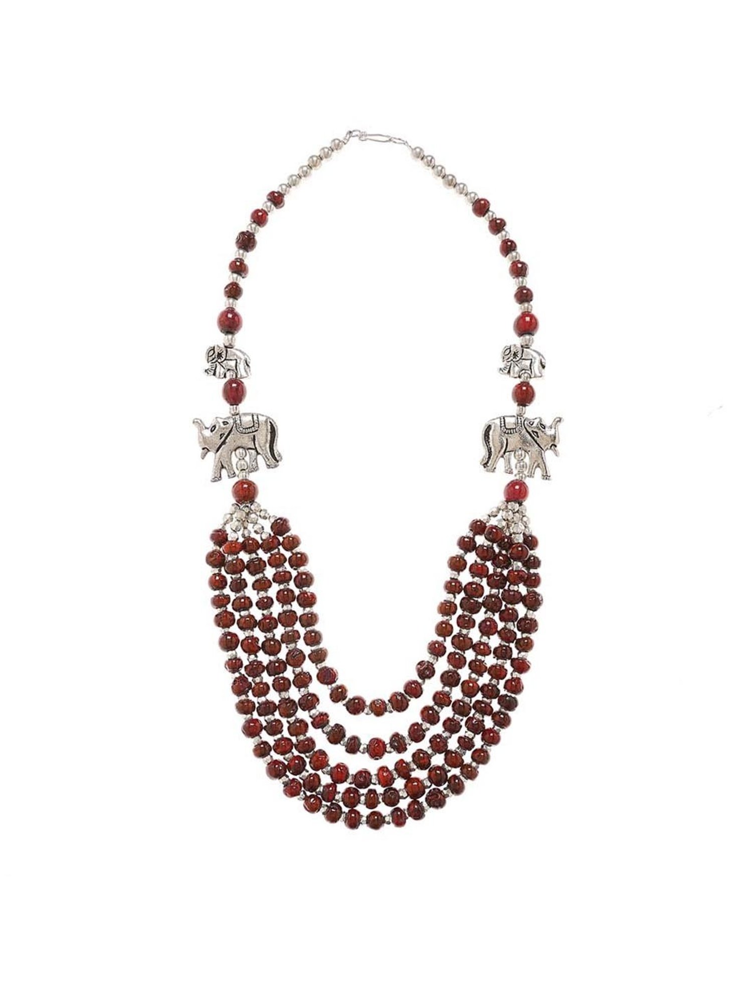 Imli Street Elephant Design Maroon & Silver Necklace