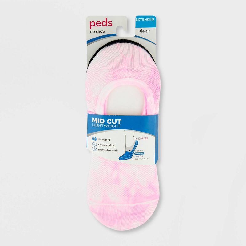 Peds Women's Extended Size Tie-Dye Mesh 4pk Ultra Low Liner Casual Socks - Pink/White/Black 8-12