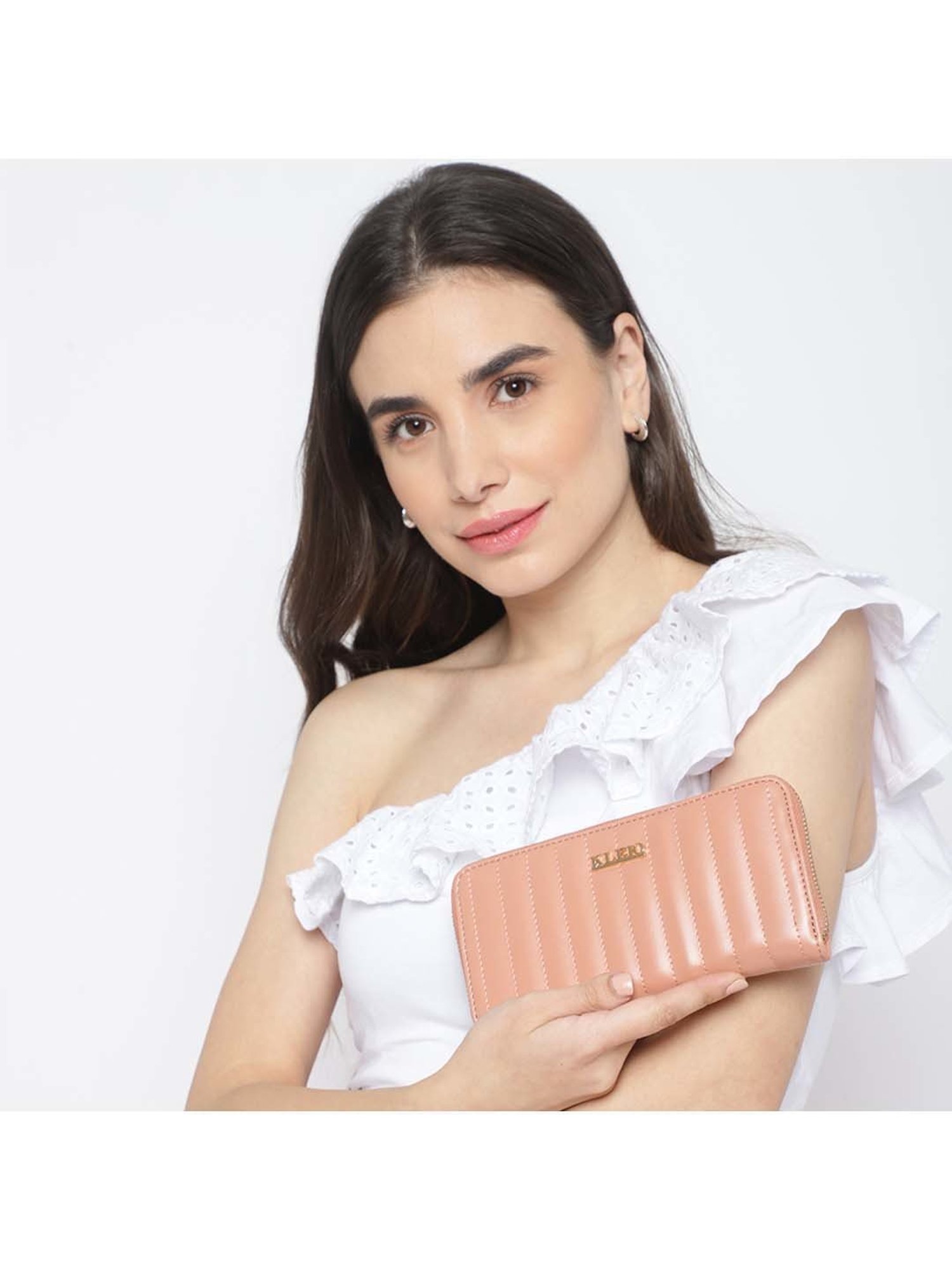 KLEIO Peach Quilted Zip Around Wallet for Women