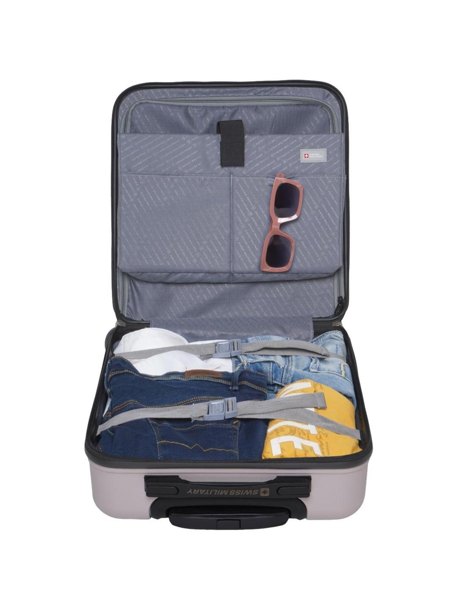 Swiss Military Dapper Ivory Textured Hard Overnighter Trolley Bag - 38 Cms