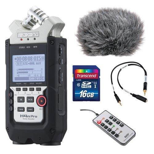 Zoom H4n Pro 4_Channel Handy Recorder Bundle with Custom Windbuster for Zoom H4n, Line_to_Mic Attenuator Cable, Remote Contro