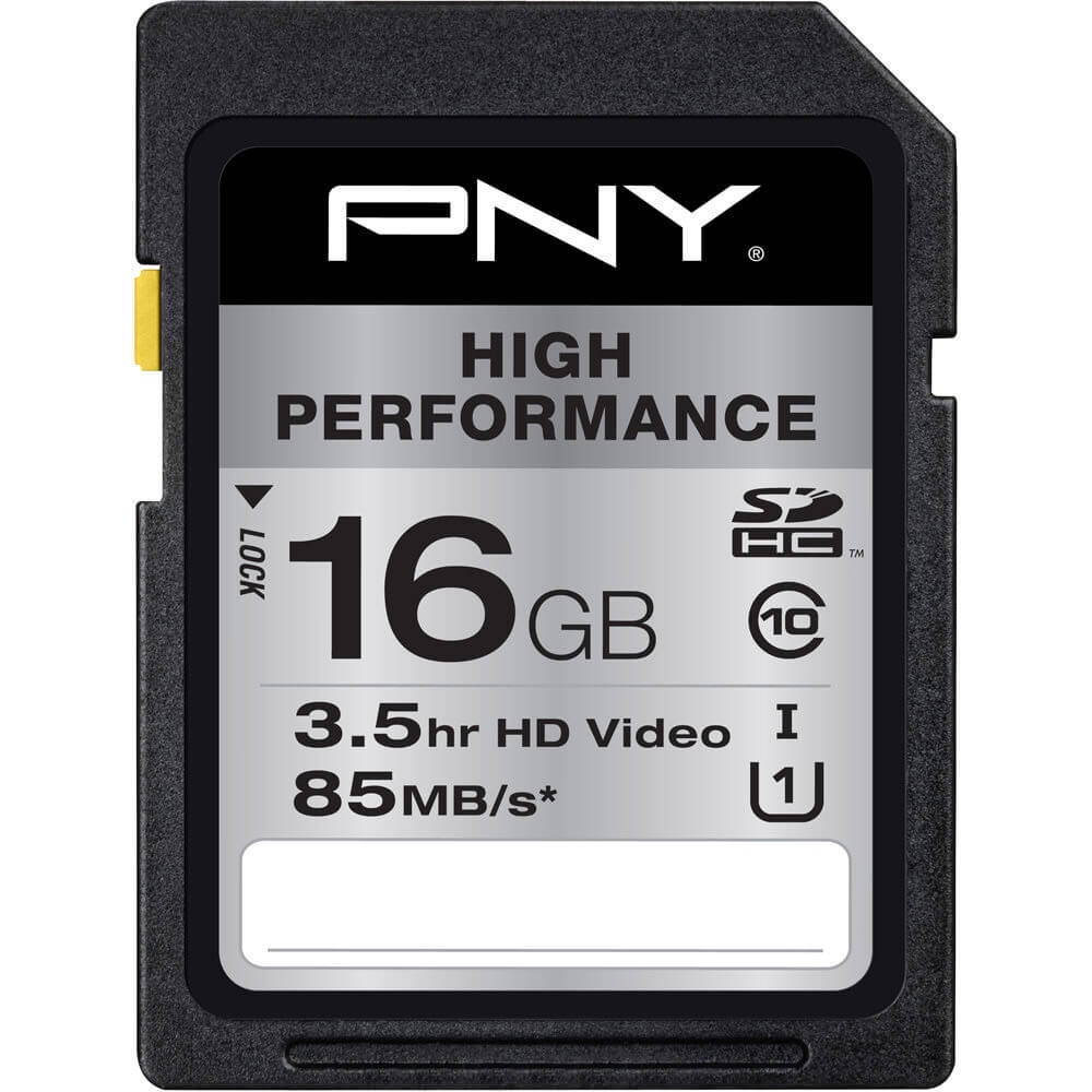 PNY 16GB High Performance Class 10 U1 SDHC Flash Memory Card P-SDHC16GU1GW-GE