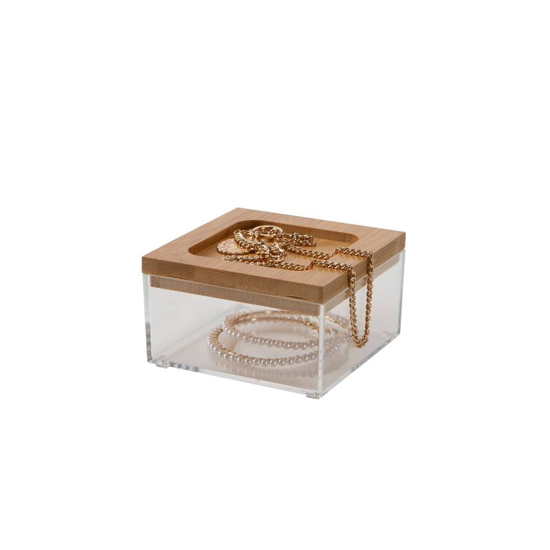 Simplify Square Small Organizer with Bamboo Lid Clear
