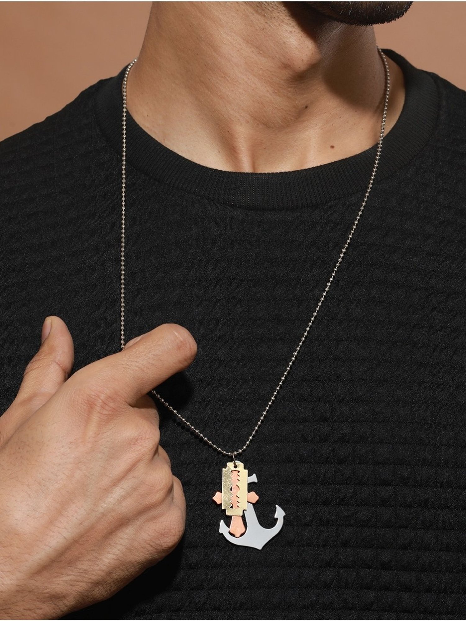 Bold by Priyaasi Silver-Plated Beaded Chain with Multi-Toned Pendant