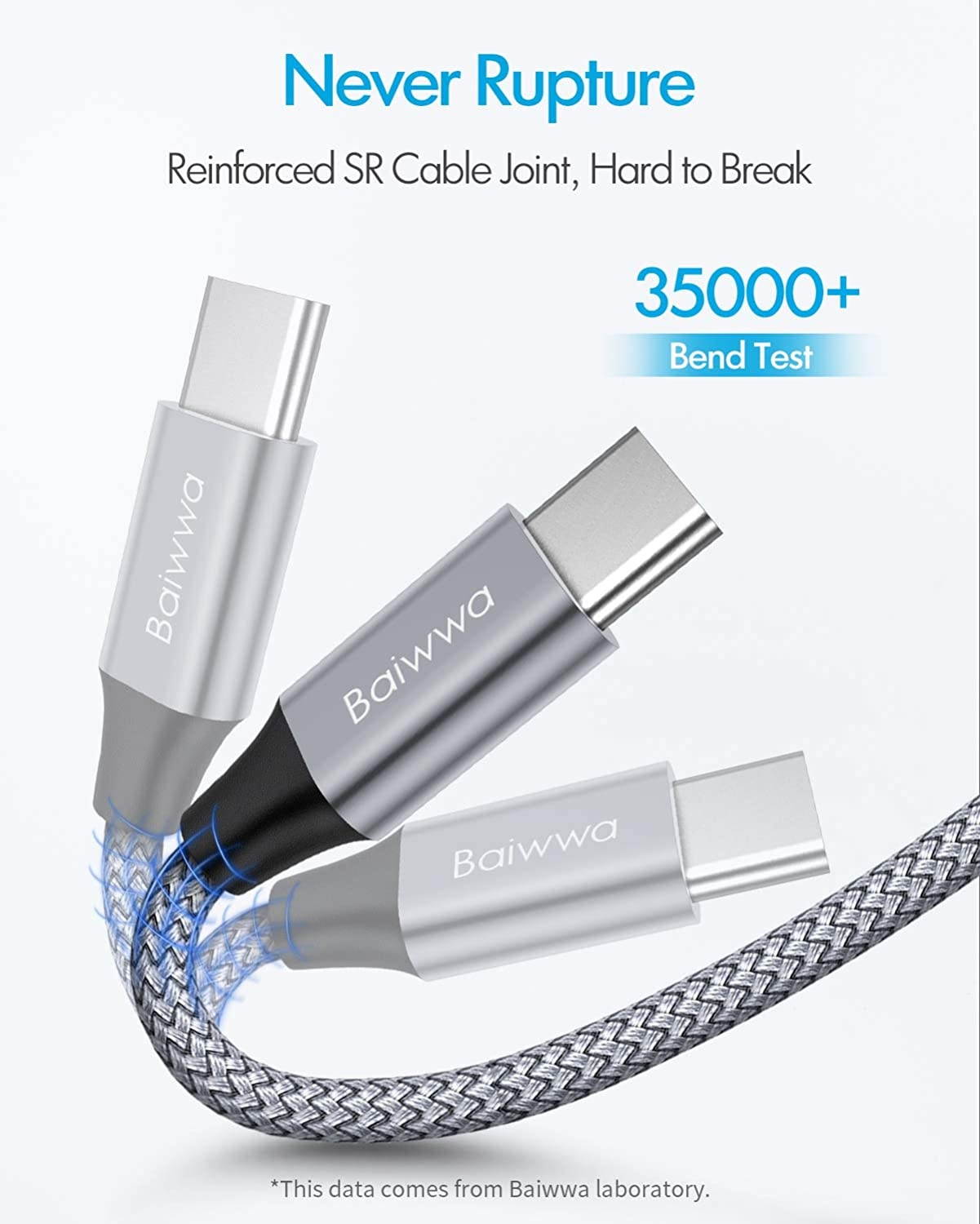 USB C Cable 3-Pack (1ft+3ft+6ft) Baiwwa 3.1A Fast Charging Cord USB A to Type C Cable Braided Charger Compatible with Samsung Galaxy S10e S20 S10 S9 Plus A10e A11 A20 A30 A40 A50 A51 A71 Note 20 10 9