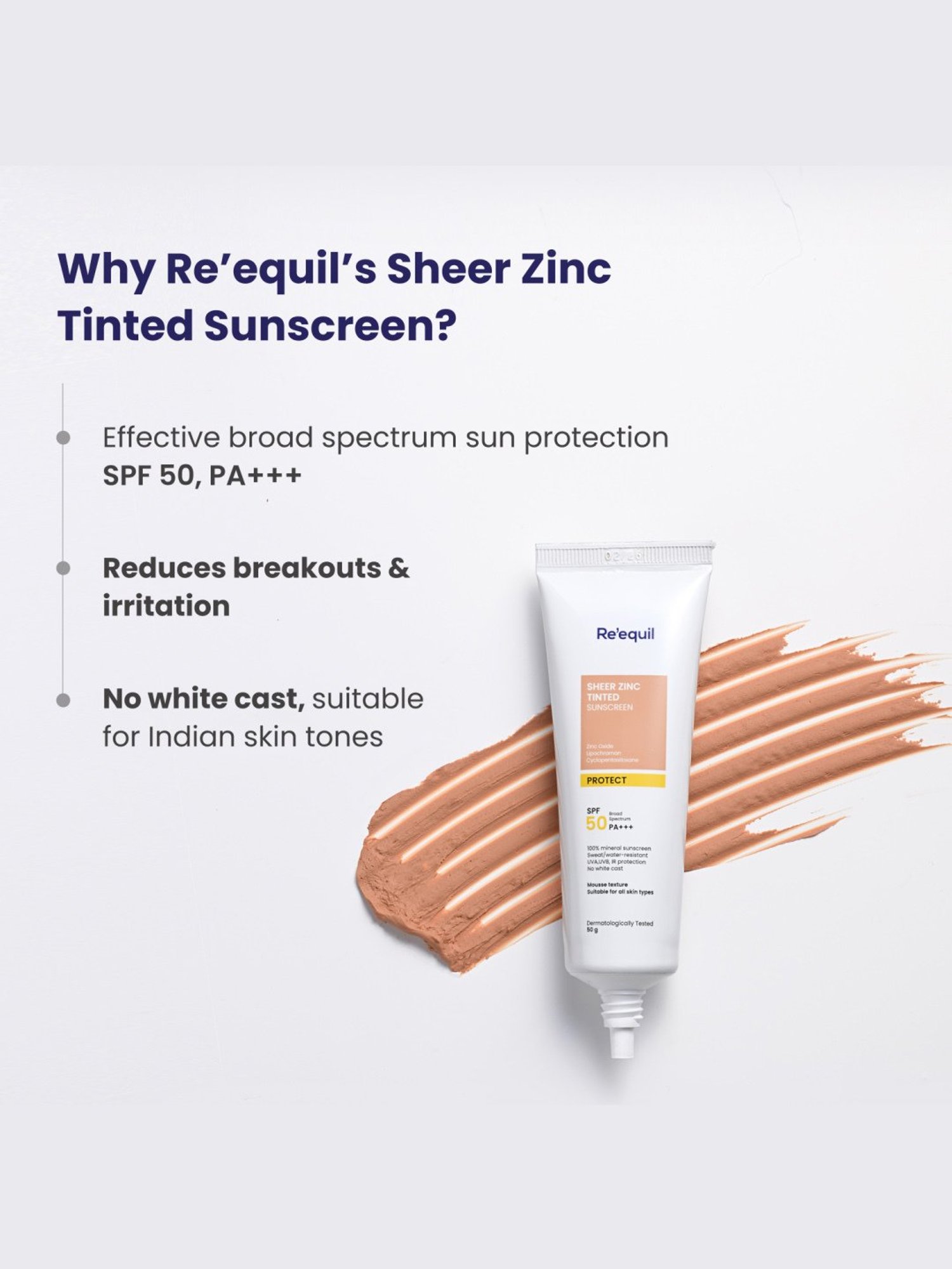 Re'equil Sheer Zinc Tinted Mineral Sunscreen SPF 50 - 50 gm
