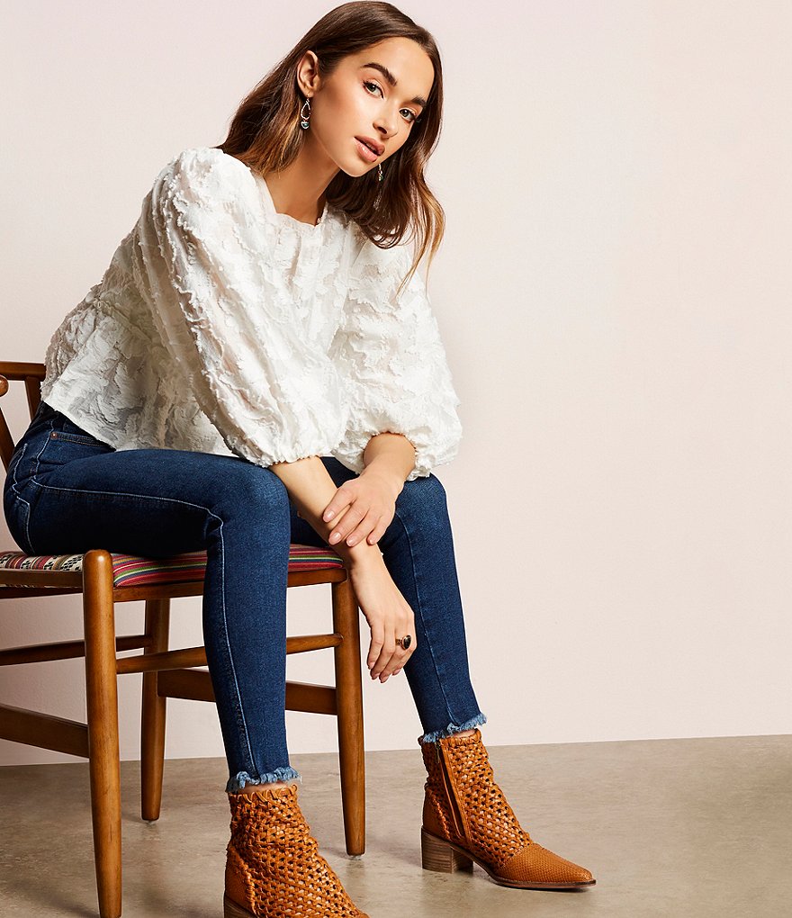 Free People Raw Hem High Rise Cotton Blend Jeans