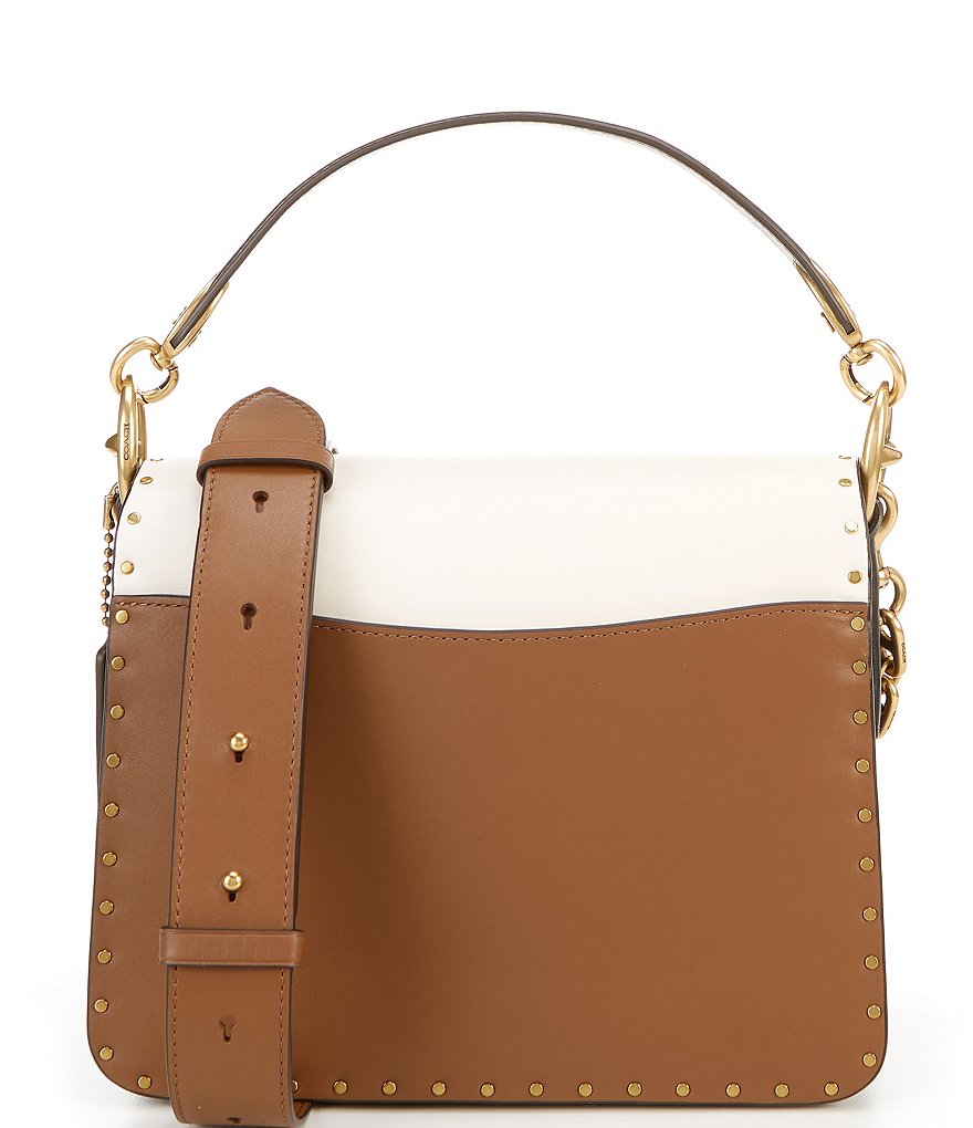 COACH Beat Colorblock Leather and Suede Studded Shoulder Bag