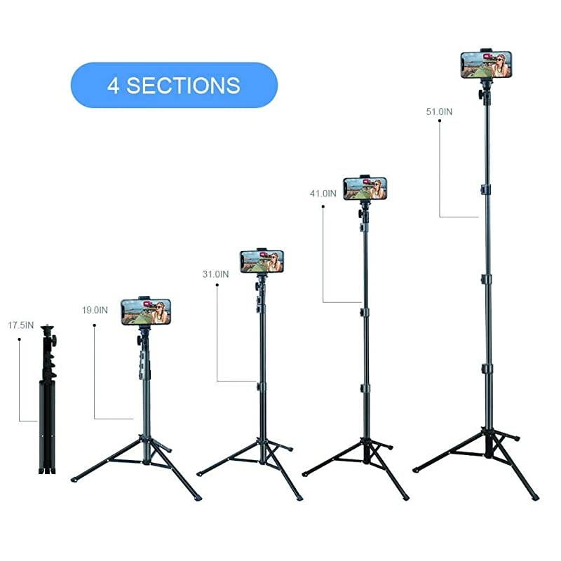 Selfie Stick Tripod  51quot Extendable Tripod Stand with Universal PhonePad Clip Remote Shooting Compatible with iPhone amp Android Devices Phone Tripod for Video Shooting Vlog Selfie