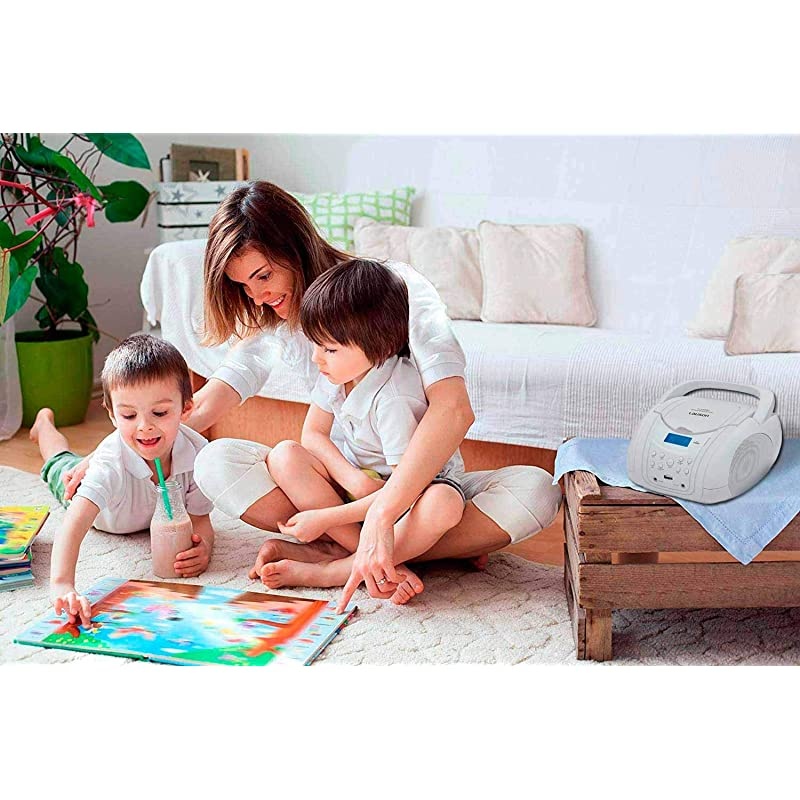 CP556 Boombox with Cd Player Mp3 | Portable Radio CDPlayer Stereo with USB | Cd Player for Kids | LED Light | Headphone Jack 35mm CDRadio White