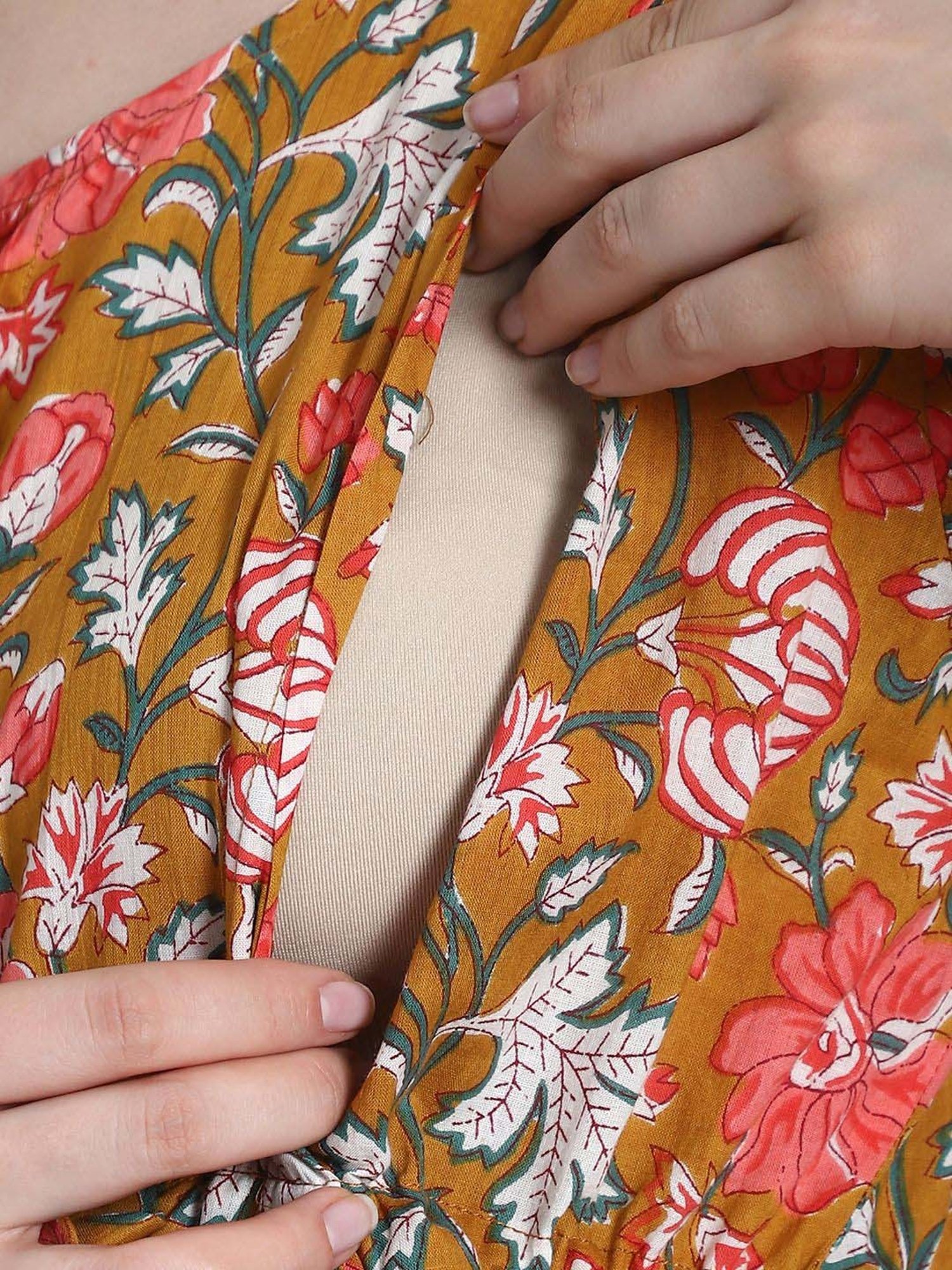 Secret Wish Brown Cotton Floral Straight Night Dress