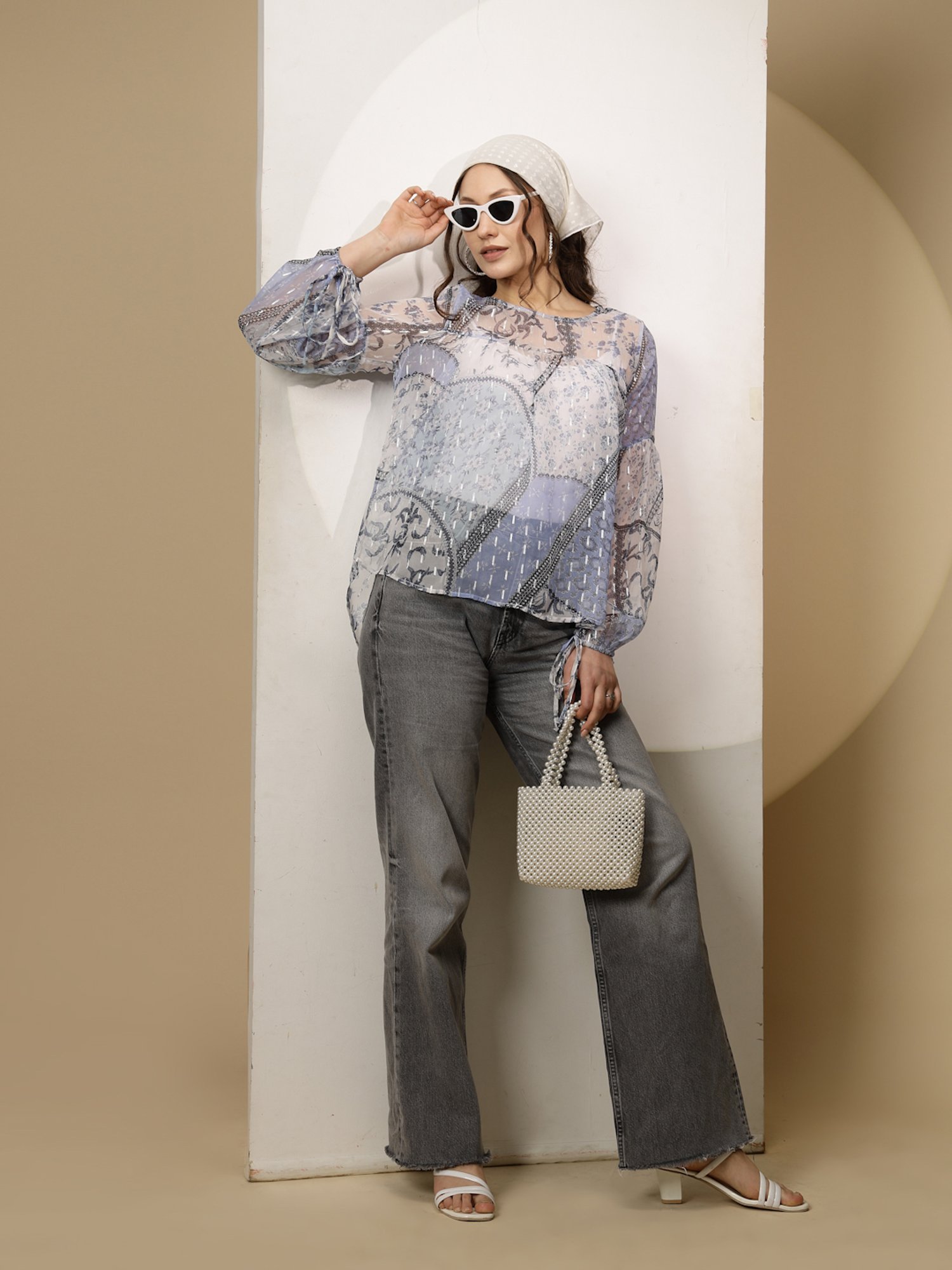 Global Republic Light Blue Floral Print Top