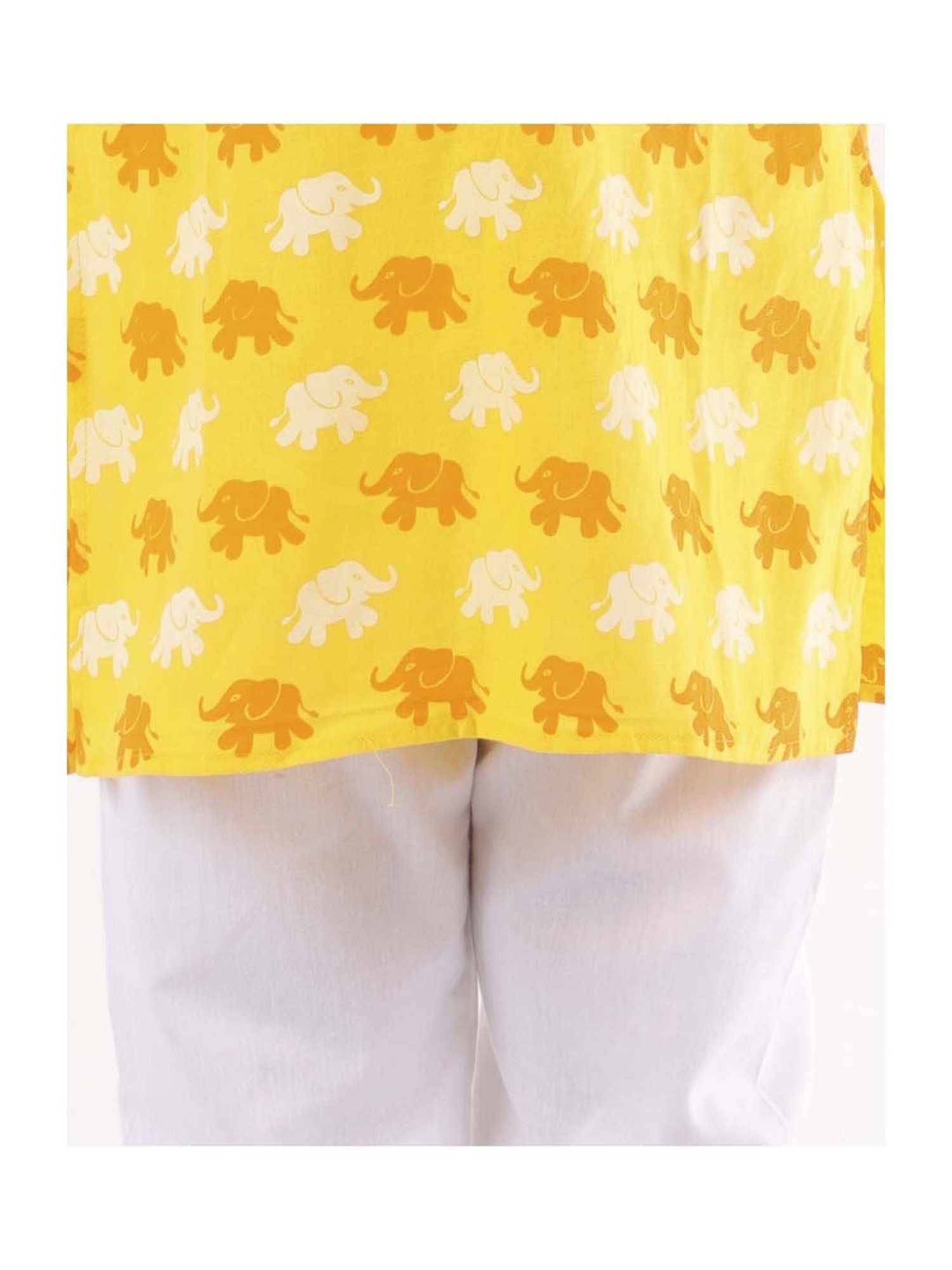 Ahhaaaa Kids Yellow & White Cotton Printed Kurta Set