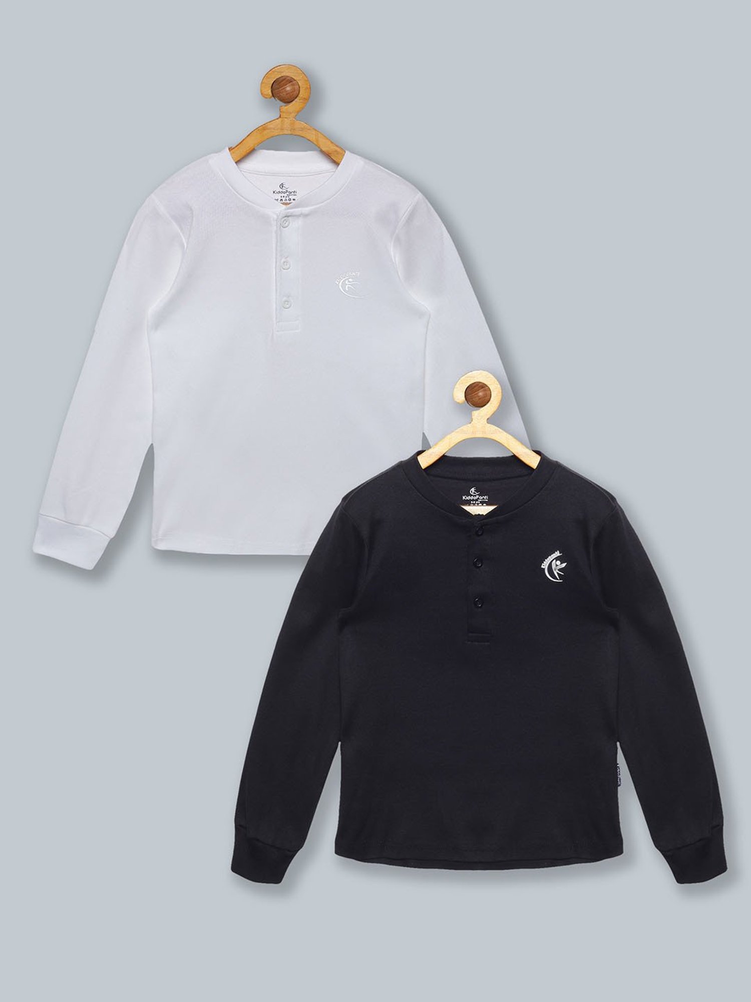 Kiddopanti Kids White & Black Solid Full Sleeves T-Shirt (Pack Of 2)