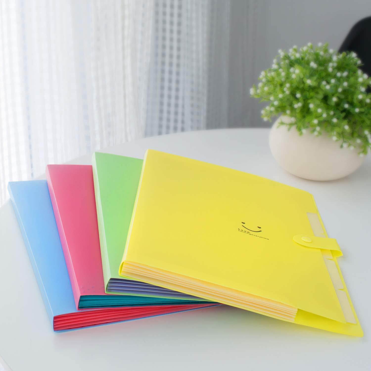 Initial heart Expanding File Folders with 5 Pockets Accordian Folder Organizer A4 Letter Size Plastic Snap Closure Paper Organizer Set of 4 Colored Decorative for School Office Travel Family