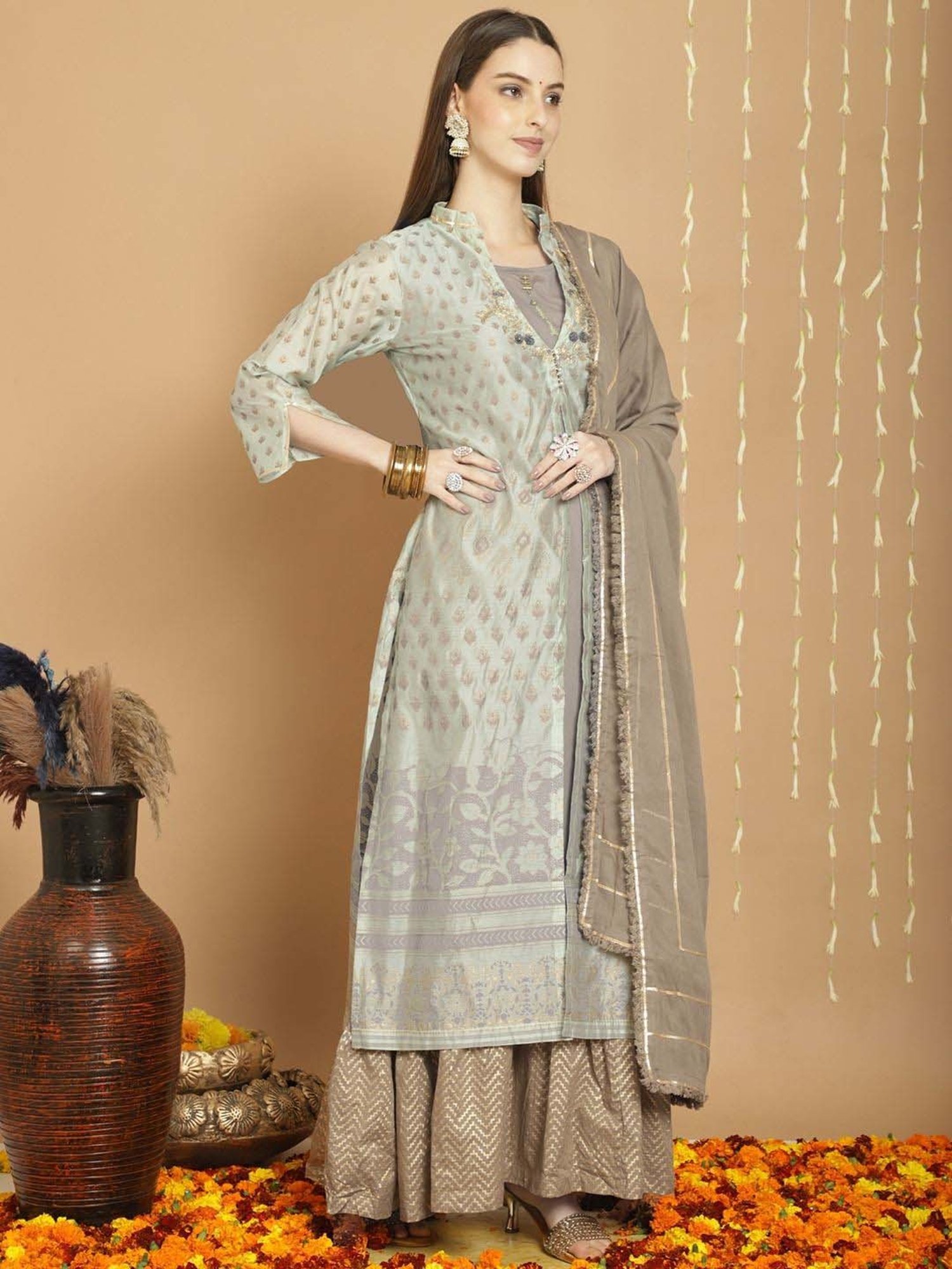 Stylee LIFESTYLE Green Embroidered Unstitched Dress Material