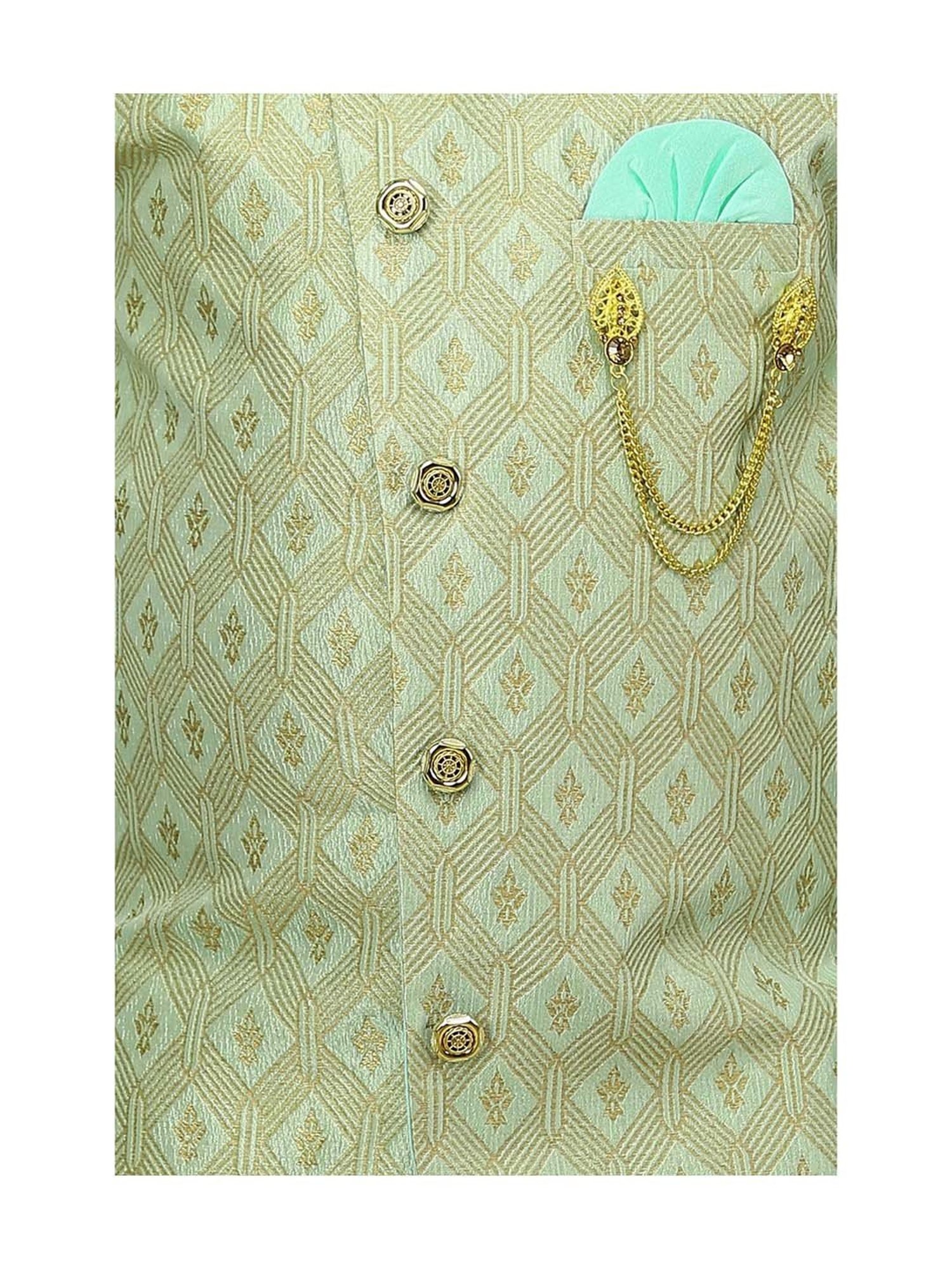 Ahhaaaa Kids Aqua Green Cotton Printed Full Sleeves Kurta Set