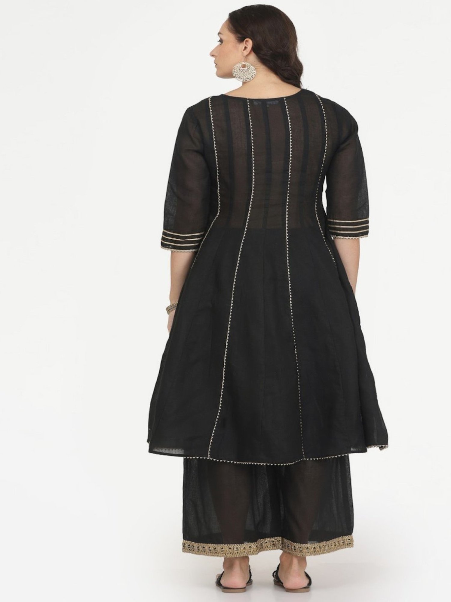 Kaanchie Nanggia Black Gota Work Kurta Pant with Printed Duatta