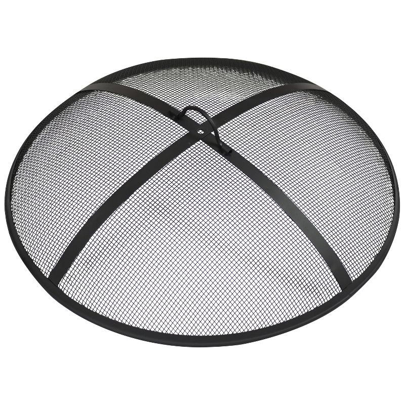 Sunnydaze Outdoor Heavy-Duty Steel Mesh Round Camp Fire Pit Spark Screen Lid with Handle - 30" - Black