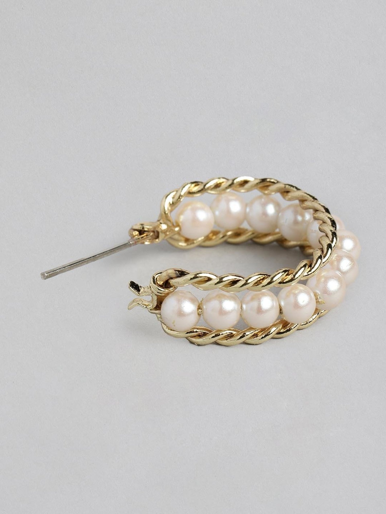 Estele Gold-Plated Hoop Earrings with White Pearls for Women