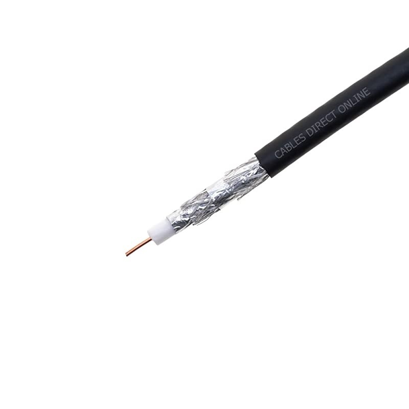 1000ft Black RG6 Quad Shielded Coax Cable Satellite TV Coaxial Wire, 18 AWG Copper Clad Steel Conductor, Foam PE Core, 60% Aluminum Braid, PVC Jacket, Reel in Box