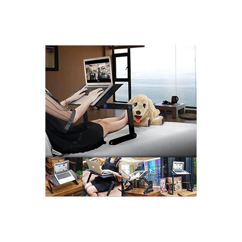 Table, Adjustable Bed Table, Computer Stand, Portable Workstation Notebook Stand Reading Holder with 2 CPU Cooling Fans and Mouse Pad in Bed Couch Sofa Office (New-version)