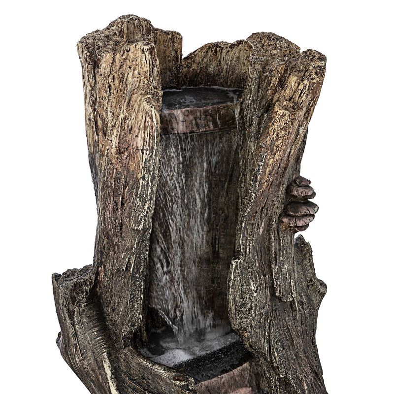 Alpine 22" Rainforest Waterfall Tree Trunk Fountain with LED Lights Gray