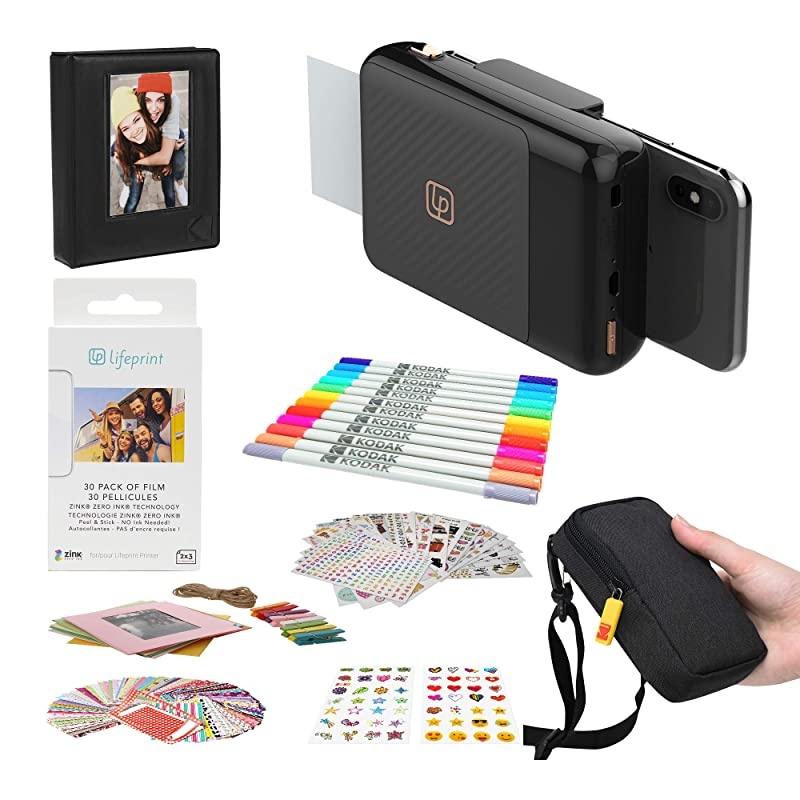 2x3 Instant Print Camera for iPhone (Black) Stickers Bundle