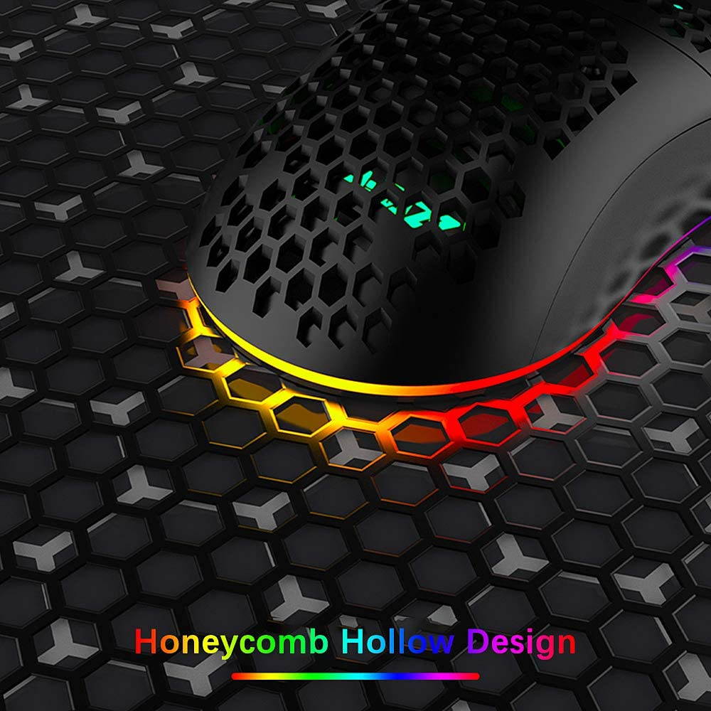 69G USB Wired Gaming Mouse with Lightweight Honeycomb Shell - RGB Chroma LED Light - Programmable 7 Buttons - Pixart 3338 16000 DPI Optical Sensor
