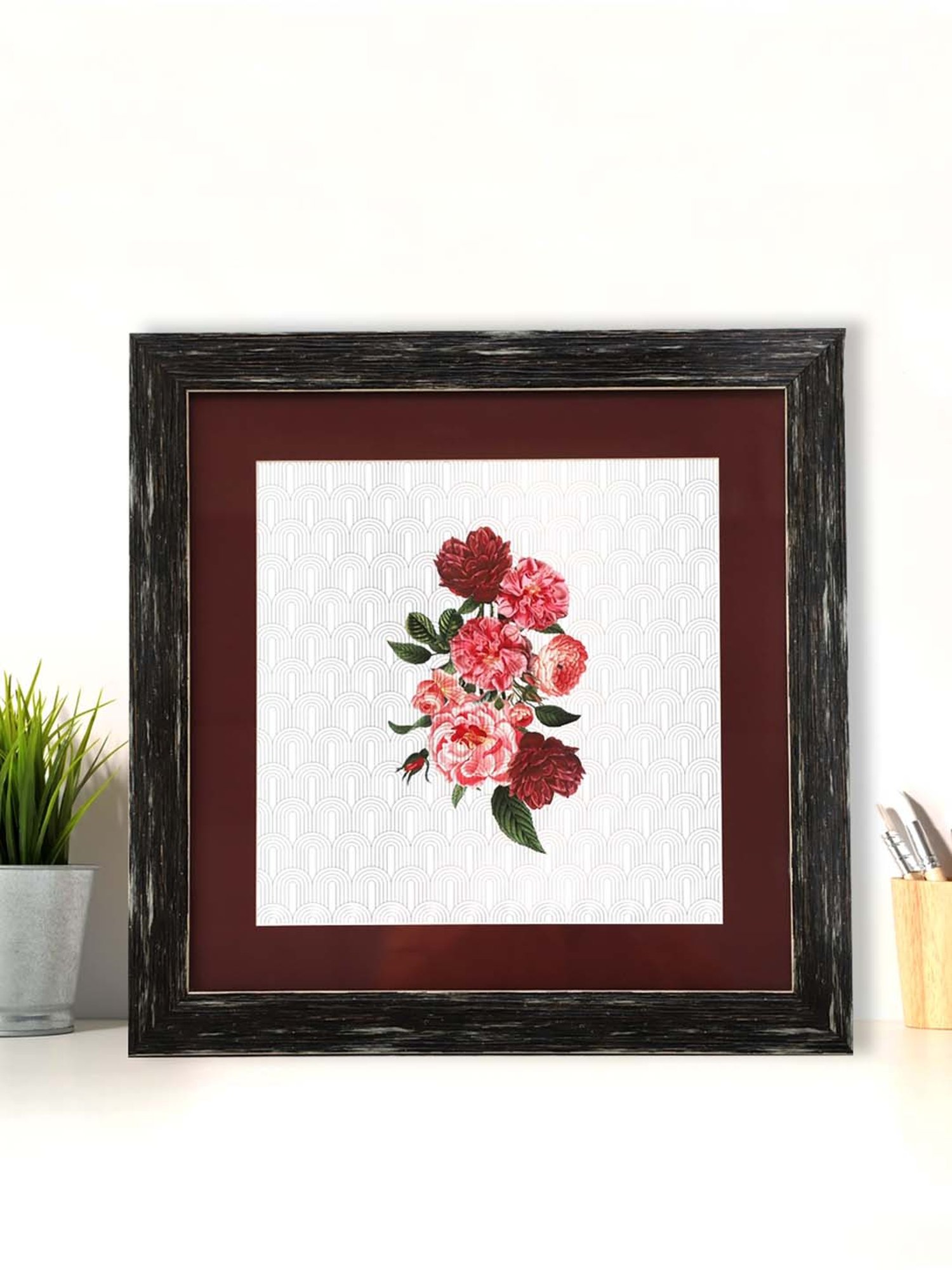ICRAFT Net Floral Series Multicolor Glass Wall Art Frame - Set of 1