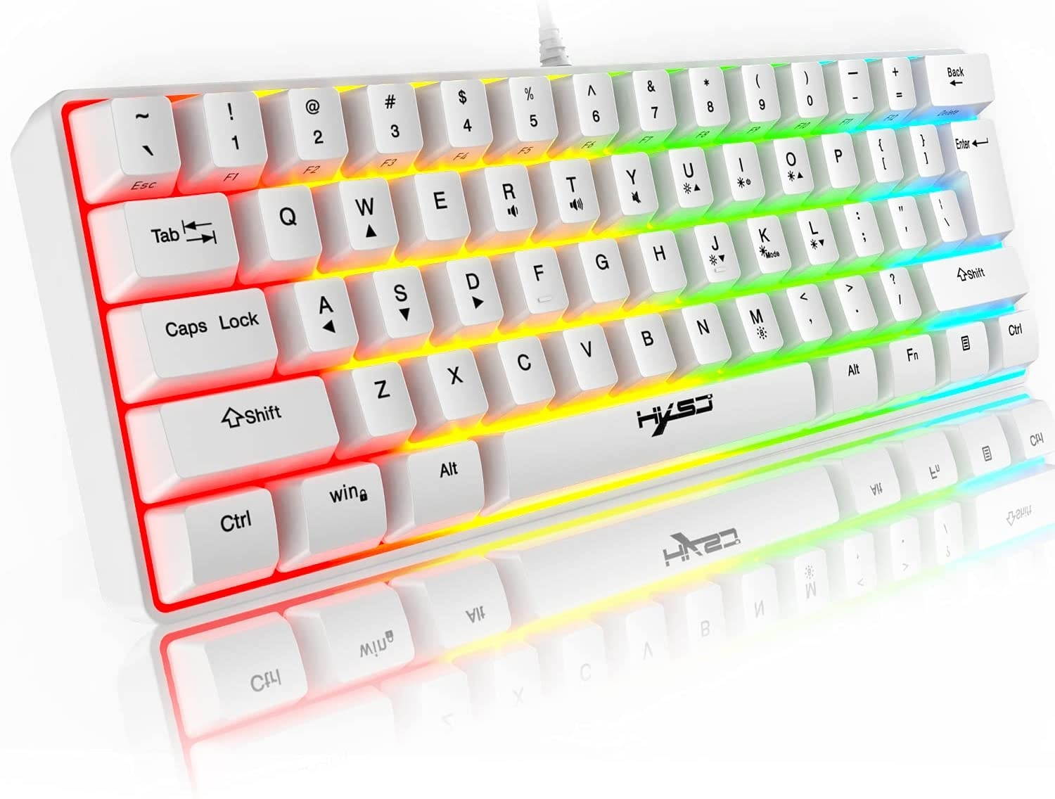 60% Wired Gaming Keyboard, RGB Backlit Ultra-Compact Mini Keyboard, Mini Ergonomic 61 Keys Keyboard,Mechanical Feel Type-C USB Waterproof for PC/Mac Gamer, Typist(White)