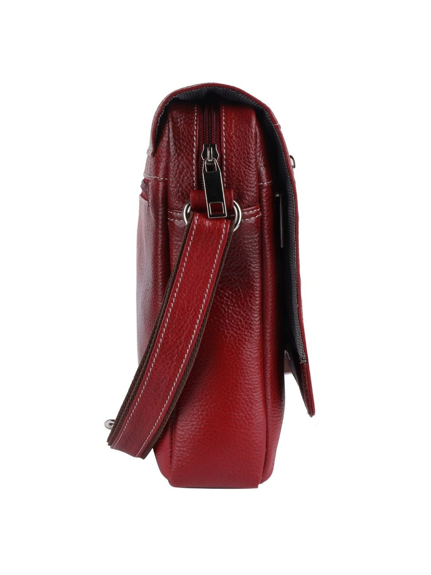 HiLEDER Maroon Textured Medium Leather 7.5 inch Cross Body Bag