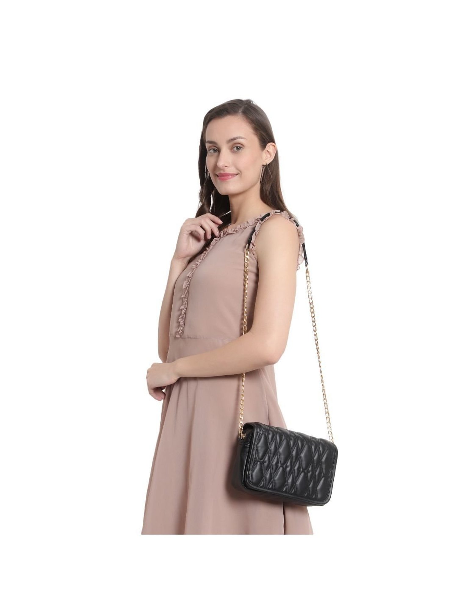 Yelloe Black Quilted Medium Cross Body Bag