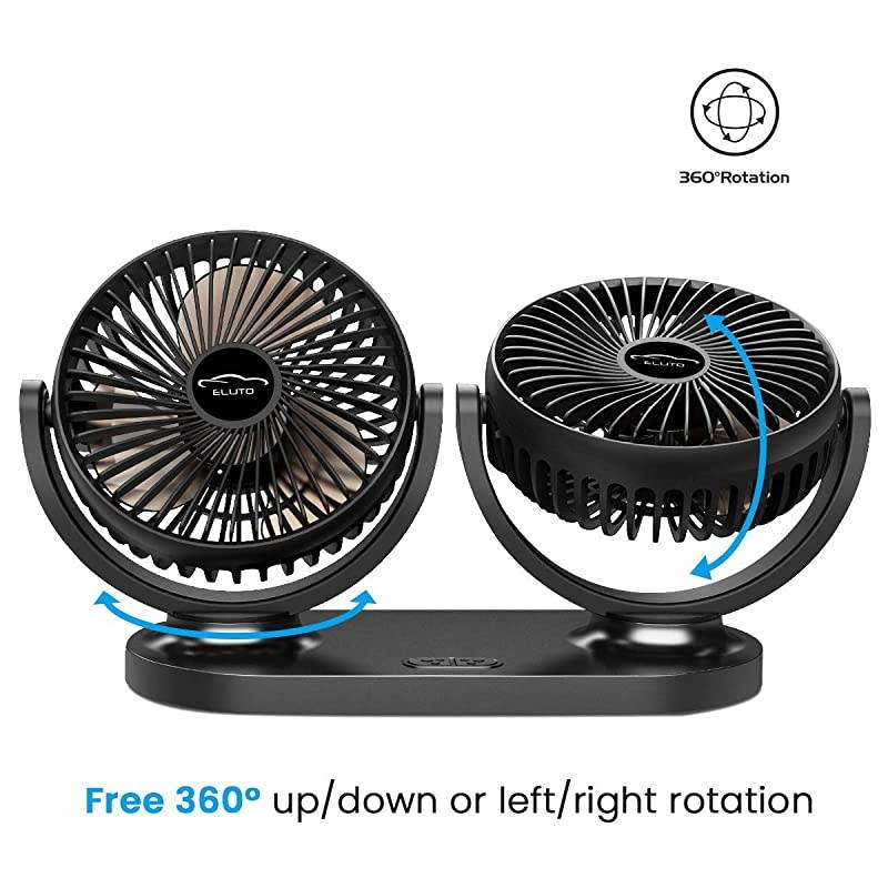 Dual Head Car Fans Cigarette Lighter 12V/24V Fan Electric 3 Speed Car Cooling Fan 360 Degree Rotatable Car Fan for Car SUV RV Boat Auto Vehicles(5 Inches)