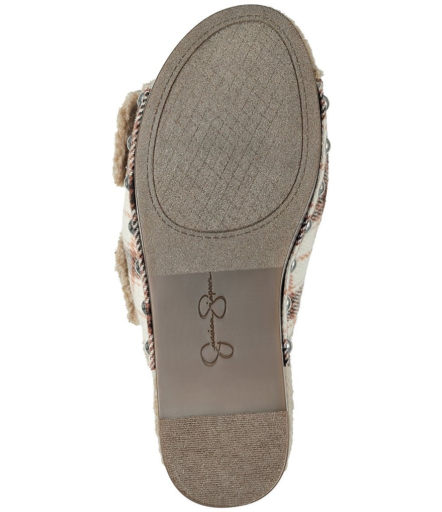 Jessica Simpson Cyriss Plaid Faux Shearling Buckle Wedges